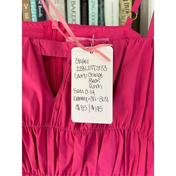 NWT LDT SAMPLE Pink Tiered Ruched Tie Front Keyhole Mini Dress Size 4 - Picture 8 of 9